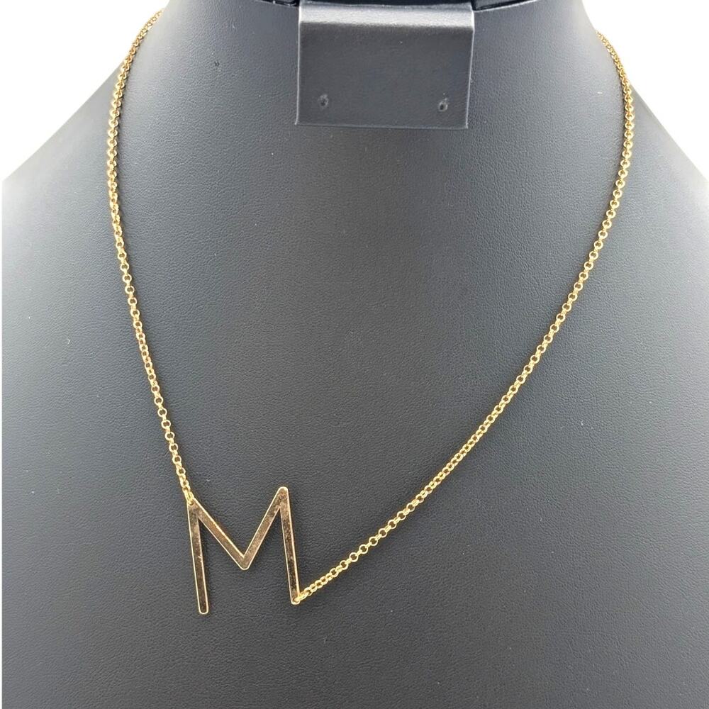 Marked 925 Sterling Vermeil Initial 'M' Pendant Chain 18" Necklace
